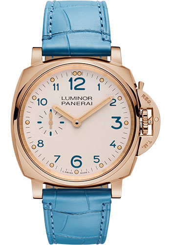 Panerai Luminor Due Polished Goldtech 42 MM - Light Blue Leather Strap - Ivory Dial - PAM00741