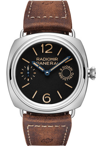 Panerai Radiomir Stainless Steel 45 MM - Brown Alligator Strap - Black Dial - PAM00992