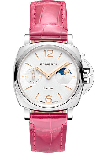 Panerai Luminor Due Stainless Steel 38 MM - Pink Alligator Strap - White Sun-Brushed Dial - PAM01180