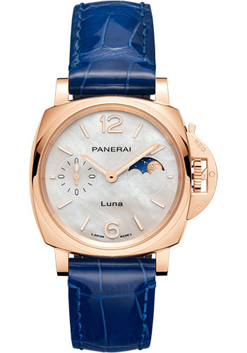 Panerai Luminor Due Goldtech 38 MM - Blue Alligator Strap - White Mother Of Pearl Dial - PAM01181