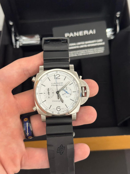 Panerai Luminor Chrono Stainless Steel 44 MM - Black Leather Strap - White Dial - PAM01218