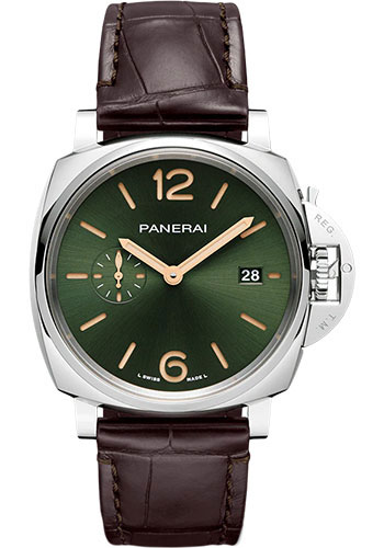 Panerai Luminor Due Stainless Steel 42 MM - Dark Brown Alligator Strap - Green Dial - PAM01329