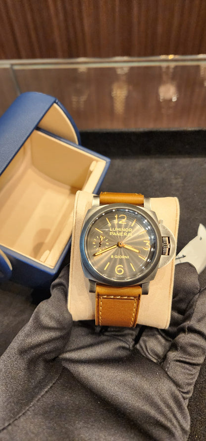 Panerai Luminor 8 Giorni Brunito Steel 44 MM - Brown Calfskin Leather Strap - Anthracite Dial - PAM01733