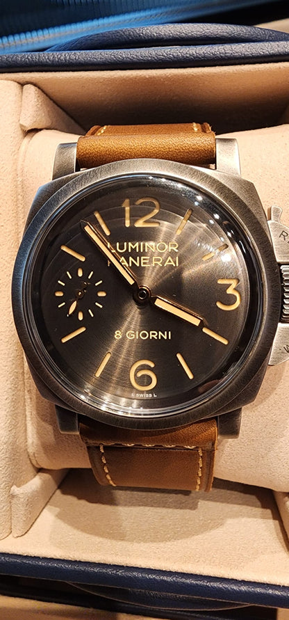 Panerai Luminor 8 Giorni Brunito Steel 44 MM - Brown Calfskin Leather Strap - Anthracite Dial - PAM01733