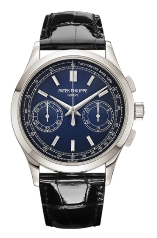 Patek Philippe Complications - Chronograph - 39 MM - Platinum - Blue Baguette Dial - Leather Bracelet - 5170P-001