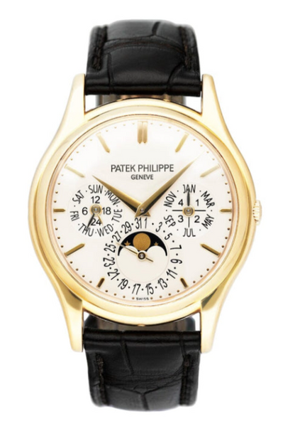 Patek Philippe Grand Complications - Moonphase and Perpetual Calendar - 37.2 MM - Yellow Gold - Silver Dial - Brown Leather Strap - 5140J-001
