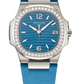 Patek Philippe Nautilus - White Gold - 32 MM - Lacquered Azure Blue Dial - Composite Fabric Strap - 7010G-013