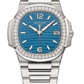 Patek Philippe Nautilus - White Gold - 32 MM - Lacquered Azure Blue Dial - Diamond Bezel - 7010/1G-013