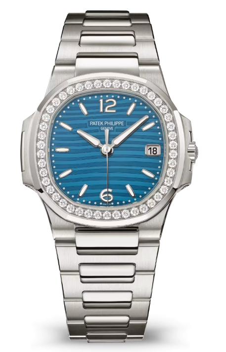 Patek Philippe Nautilus - White Gold - 32 MM - Lacquered Azure Blue Dial - Diamond Bezel - 7010/1G-013