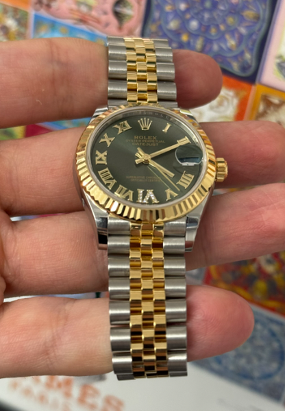 Rolex Steel and Yellow Gold Datejust - 31 MM - Jubilee Bracelet - Fluted Bezel - Olive Green Diamond Roman Six Dial - 278273-0016