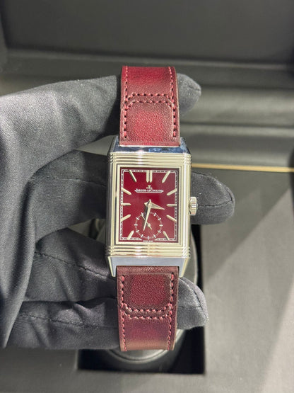 JLC - Reverso Tribute Monoface Small Seconds - 45.6 MM x 27.4 MM - Stainless Steel - Burgundy Dial - Burgundy Leather Strap - JLC Q397846J