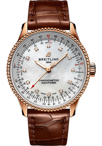 Breitling Navitimer Red Gold 35 MM - Brown Leather Strap - Mother-Of-Pearl Dial - R17395211A1P1