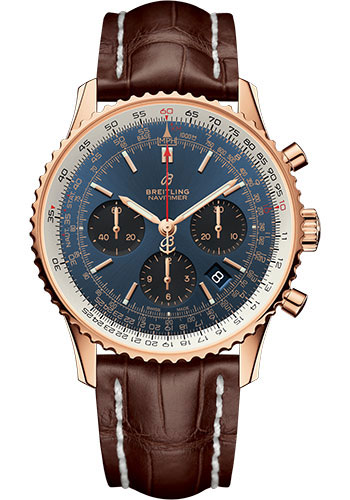 Breitling Navitimer Rose Gold 43 MM - Brown Leather Strap  - Blue  Dial - RB0121211C1P2