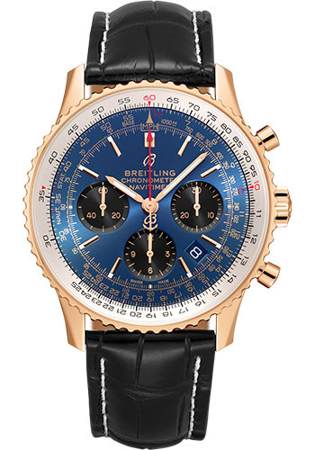 Breitling Navitimer Rose Gold 43 MM - Black Leather Strap  - Blue  Dial - RB0121211B1P2