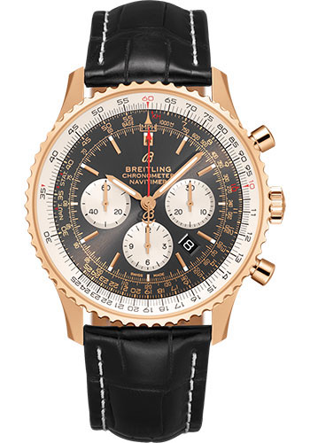 Breitling Navitimer Rose Gold 46 MM - Black Leather Strap  - Anthracite Dial - RB0127121F1P2