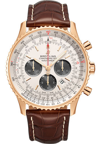 Breitling Navitimer Rose Gold 46 MM - Brown Leather Strap  - Silver Dial - RB0127121G1P2