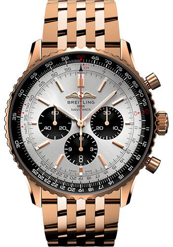 Breitling Navitimer Rose Gold 46 MM - Rose Gold Bracelet  - Silver Dial - RB0137241G1R1