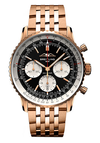 Breitling Navitimer Rose Gold 43 MM - Rose Gold Bracelet  - Black  Dial - RB0138211B1R1