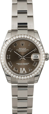 Rolex Datejust Stainless Steel - 31 MM - Oyster Bracelet - Diamond Bezel - Grey Diamond Dial - 178384-0026