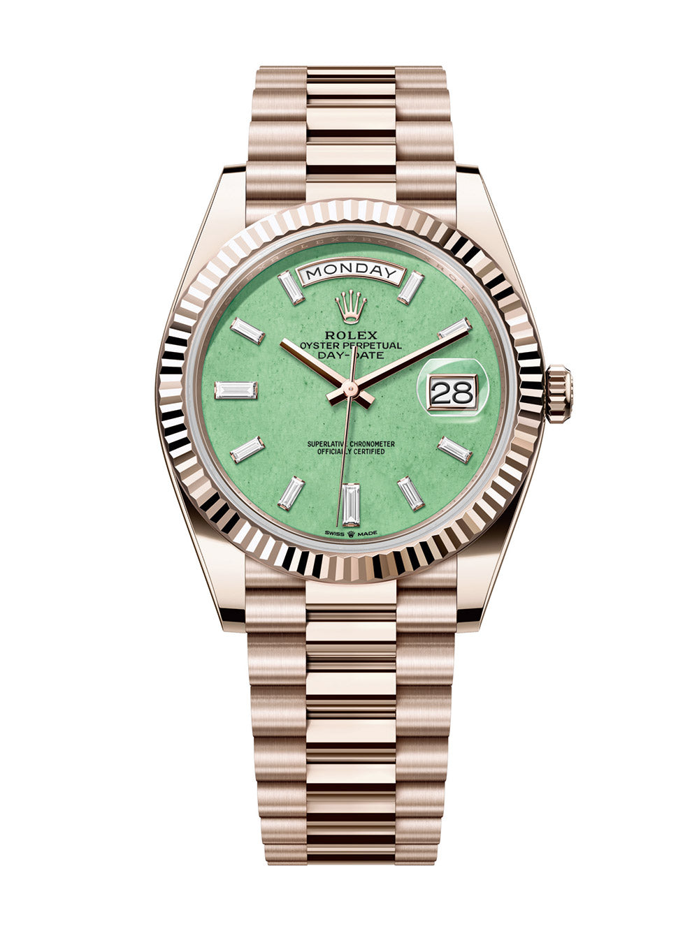 Rolex Jubilee Gold Day-Date Watch - Off-Catalog - 40 MM - President bracelet - Fluted Bezel - Green Aventurine Dial - 228235JG-0003