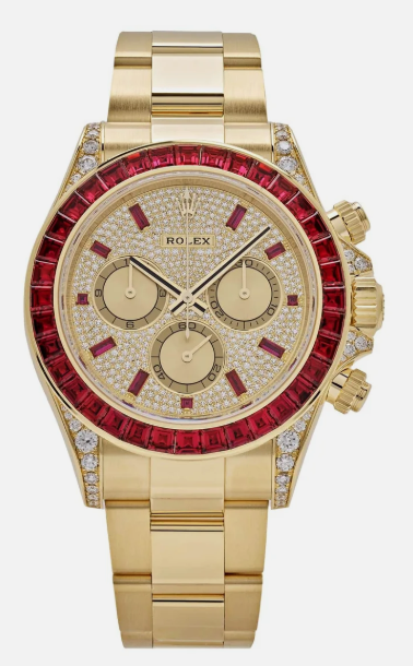 Rolex Cosmograph Daytona - 40 MM - Yellow Gold - Diamond Pave Dial - Ruby Bezel - 126598TRU