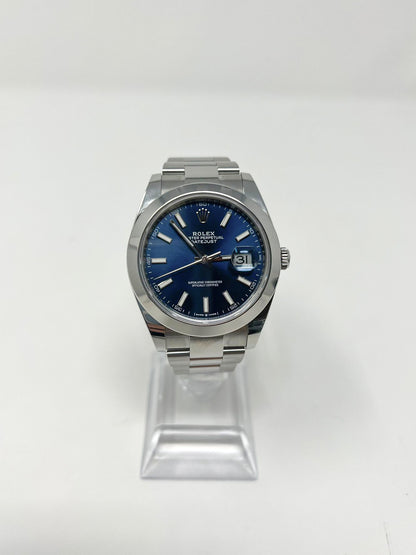 Rolex Stainless Steel Datejust 41 Date Watch - 41 MM - Oyster Bracelet - Smooth Bezel - Blue Dial - 126300-0001