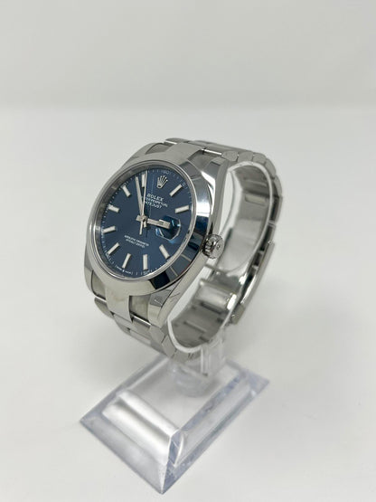 Rolex Stainless Steel Datejust 41 Date Watch - 41 MM - Oyster Bracelet - Smooth Bezel - Blue Dial - 126300-0001