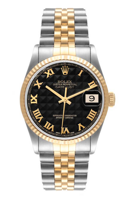 Rolex Datejust - 36 MM - Steel And Yellow Gold - Black Pyramid Dial - 16233 bkpr