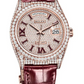 Rolex Day Date 36 MM - Rose Gold - Diamond Pavé Burgundy Dial - Diamond Bezel - Burgundy Alligator Leather Strap - 128155RBR-0002