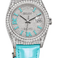 Rolex Day Date 36 MM - White Gold - Diamond Pavé Turquoise Dial - Diamond Bezel - Turquoise Alligator Leather Strap - 128159RBR-0002