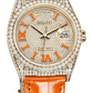 Rolex Day Date 36 MM - Yellow Gold - Diamond Pavé Orange Dial - Diamond Bezel - Orange Alligator Leather Strap - 128158RBR-0002