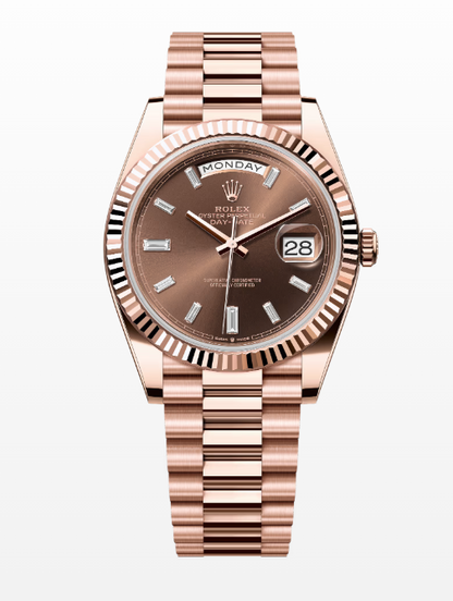 Rolex Presidential Everose Gold Day-Date 40MM - President Bracelet Watch - Chocolate Baguette Dial - 228235-0003