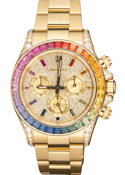 Rolex Rainbow Yellow Gold Daytona Watch - Off-Catalog - 40 MM - Oyster Bracelet - Rainbow Pavé Dial - 126598RBOW PDD