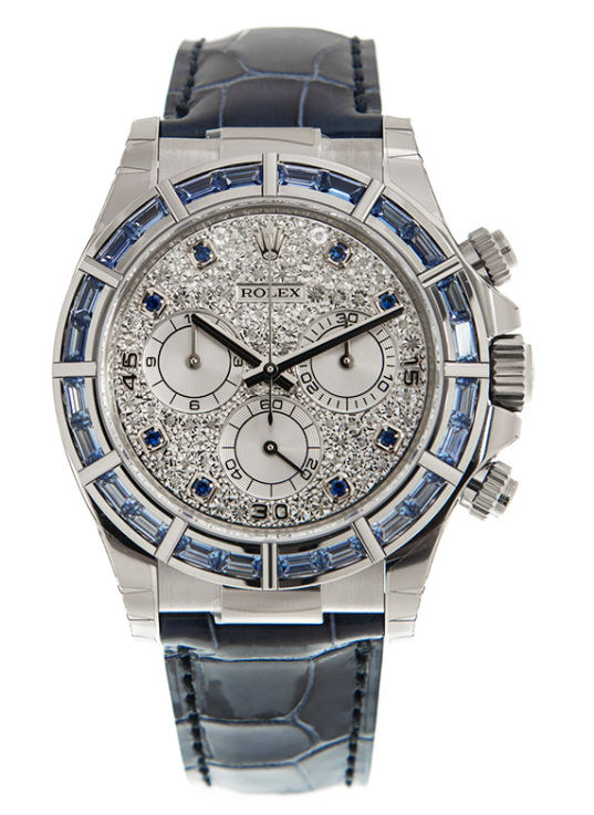 Rolex White Gold Daytona Watch - 40 MM - Blue Leather Bracelet - Pave Diamond Dial - 116589SACI