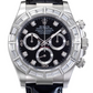 Rolex White Gold Daytona Watch - Off-Catalog - 40 MM - Black Diamond Dial - Black Leather Strap - Baguette Diamond Bezel - 116589BR