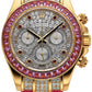 Rolex Yellow Gold Daytona Watch - 40 MM - Diamond Paved Dial - Pink Leather Bracelet - Pink Sapphire Bezel - 116598SARO