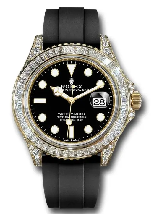 Rolex Yellow Gold Yacht-Master Watch - 42 MM - Oysterflex Strap - Black Dial - Diamond Bezel - 226668TBR bk
