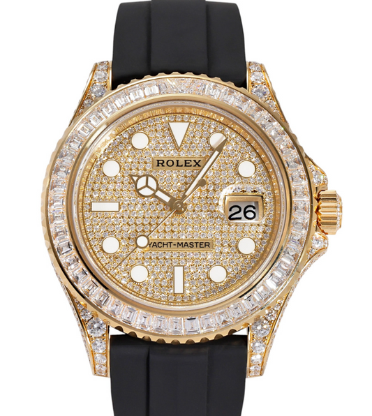 Rolex Yellow Gold Yacht-Master Watch - 42 MM - Oysterflex Strap - Champagne Pave Dial - 226668TBR