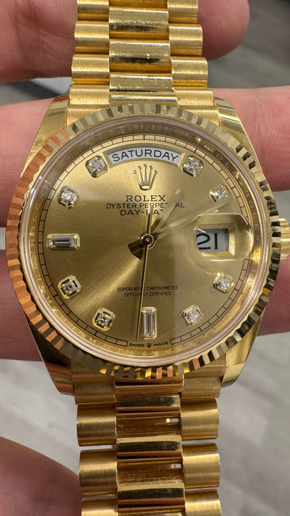 Rolex Presidential Yellow Gold Day-Date 36MM - President Bracelet Watch - Champagne Diamond Dial - 128238-0008