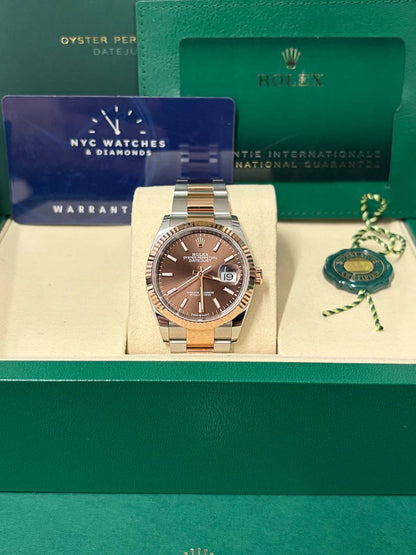 Rolex Datejust 36 Chocolate Dial - 36 MM - Oystersteel &amp; 18K Everose Gold - Fluted Bezel - Oyster Bracelet - 126231-0044