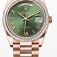 Rolex Day-Date - 36 MM - Rose Gold - Olive Green Dial - Diamond Bezel - President Bracelet - 128395TBR-0033