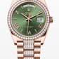 Rolex Day-Date - 36 MM - Rose Gold and Diamonds - Olive Green Dial - Diamond Bezel - President Bracelet - 128345RBR-0086