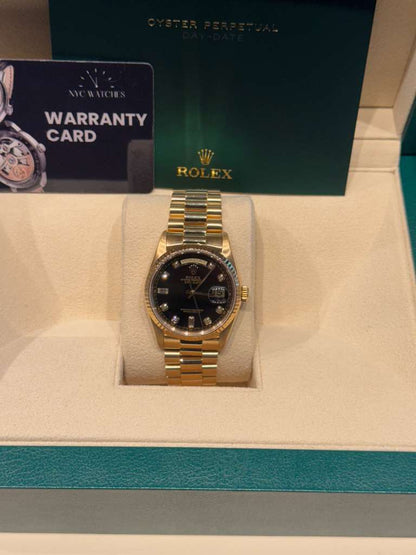 Rolex Day-Date - 36 MM - Yellow Gold - Black Diamond Dial - 18238 bkd