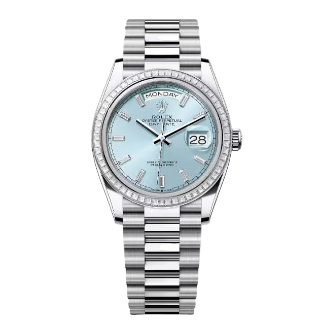 Rolex Day-Date 36 - 36 MM - Platinum - Ice Blue Diamond Dial - 128396TBR-0003