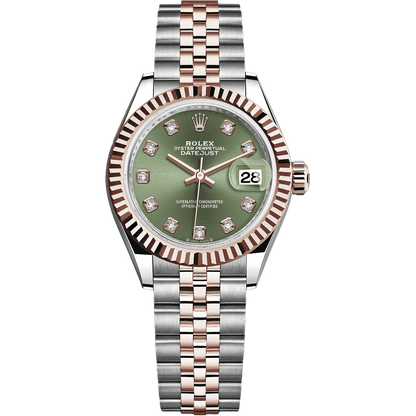 Rolex Lady-Datejust - 28 MM - Oystersteel and Rose Gold - Jubilee Bracelet - Fluted Bezel - Green Diamond Dial - 279171-0007