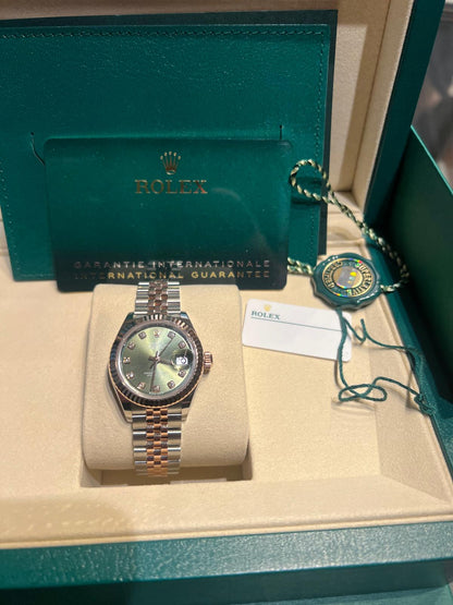 Rolex Lady-Datejust - 28 MM - Oystersteel and Rose Gold - Jubilee Bracelet - Fluted Bezel - Green Diamond Dial - 279171-0007