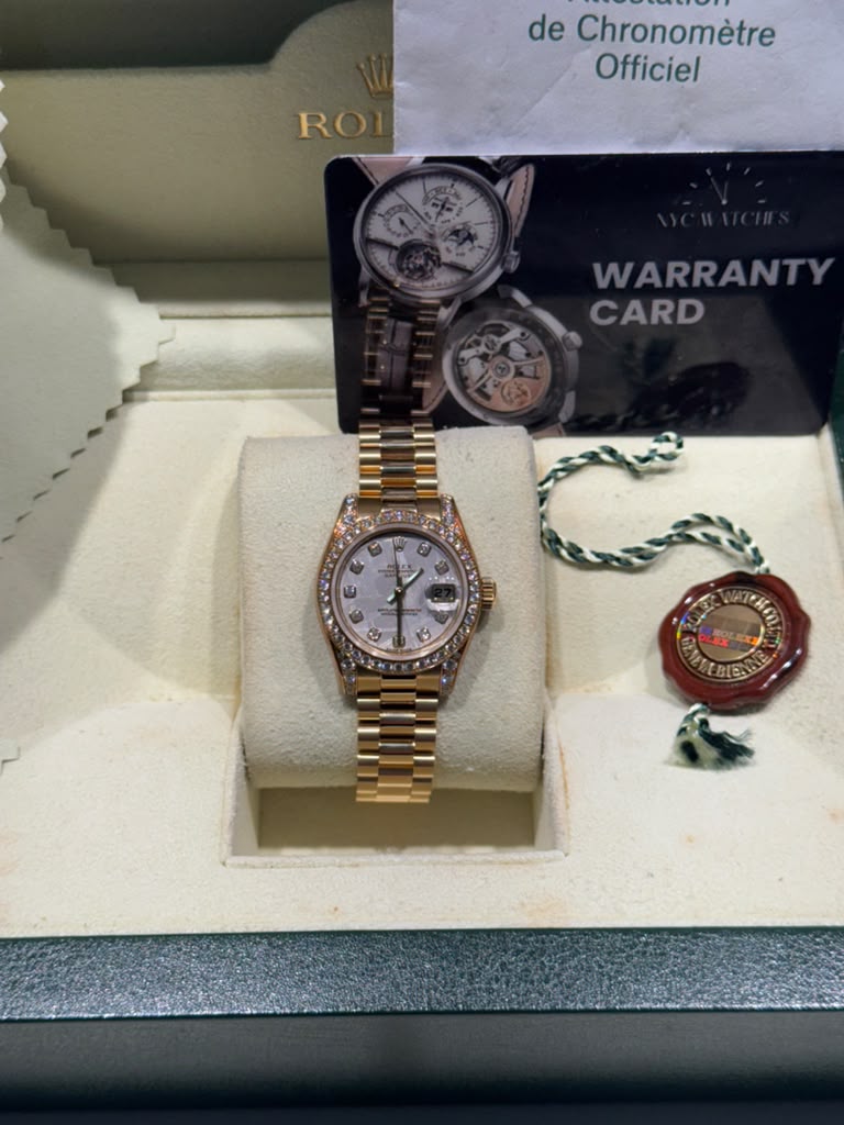 Rolex Lady-Datejust Yellow Gold - 26 MM - President Bracelet - Diamond Bezel - Meteorite Dial - 179158
