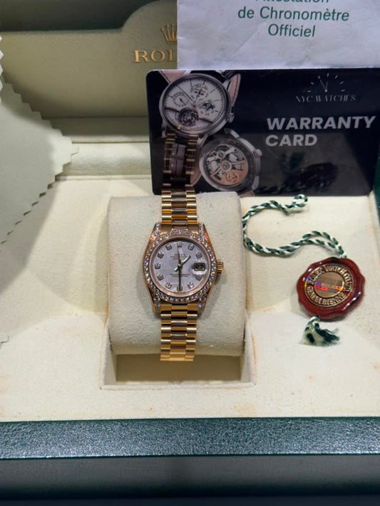 Rolex Lady-Datejust Yellow Gold - 26 MM - President Bracelet - Diamond Bezel - Meteorite Dial - 179158