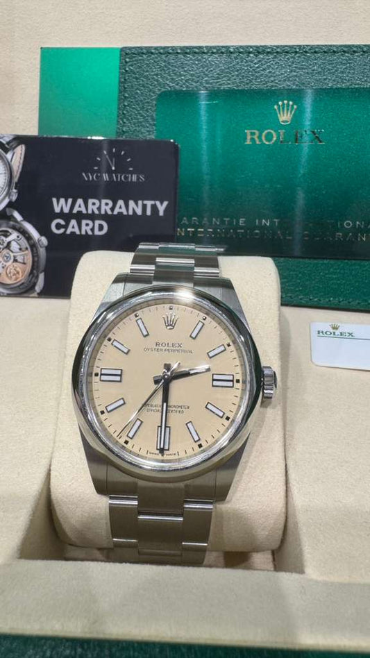 Rolex Oyster Perpetual - Stainless Steel - 41 MM - Oyster Bracelet - Beige Dial - Domed Bezel - 134300-0007