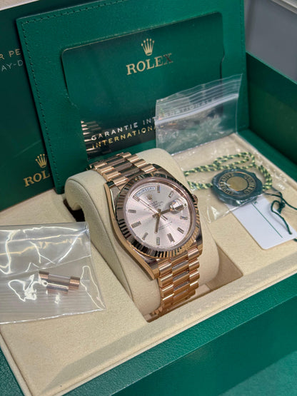 Rolex Presidential Everose Gold Day-Date 40MM - President Bracelet Watch - Sundust Baguette Dial - 228235-0004
